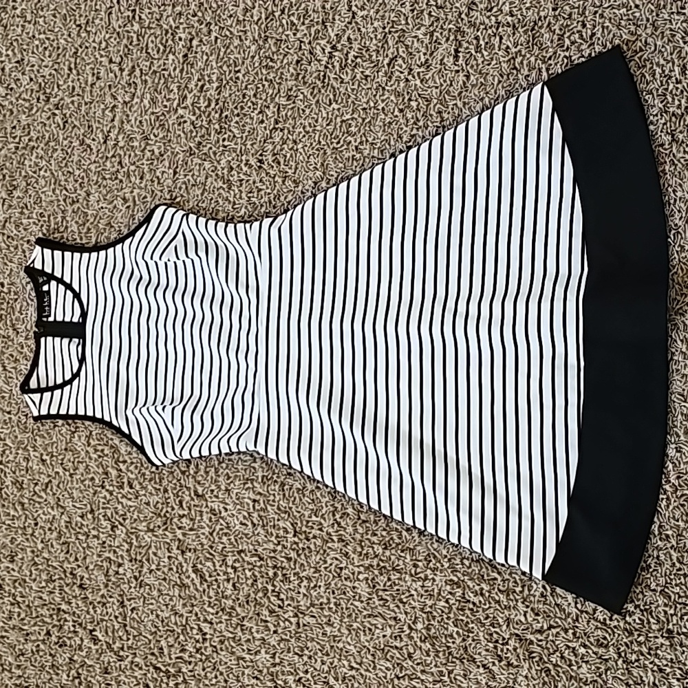 Nicole Miller Dress Striped Sleeveless Fit and Flare Small Black & White Pockets - Picture 2 of 6